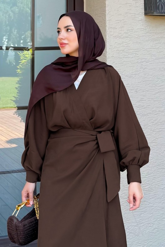 Bağlama Detaylı Elbise 9981 - KAHVERENGİ