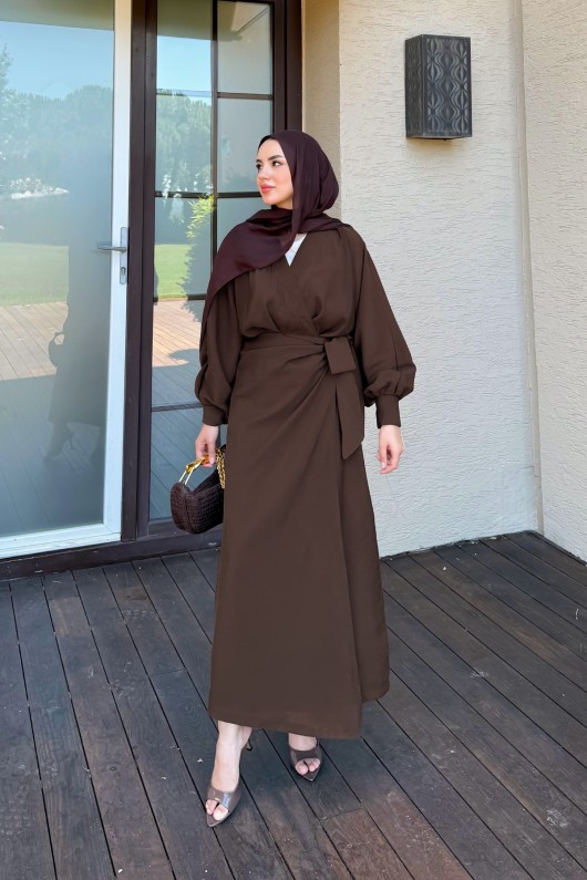 Bağlama Detaylı Elbise 9981 - KAHVERENGİ