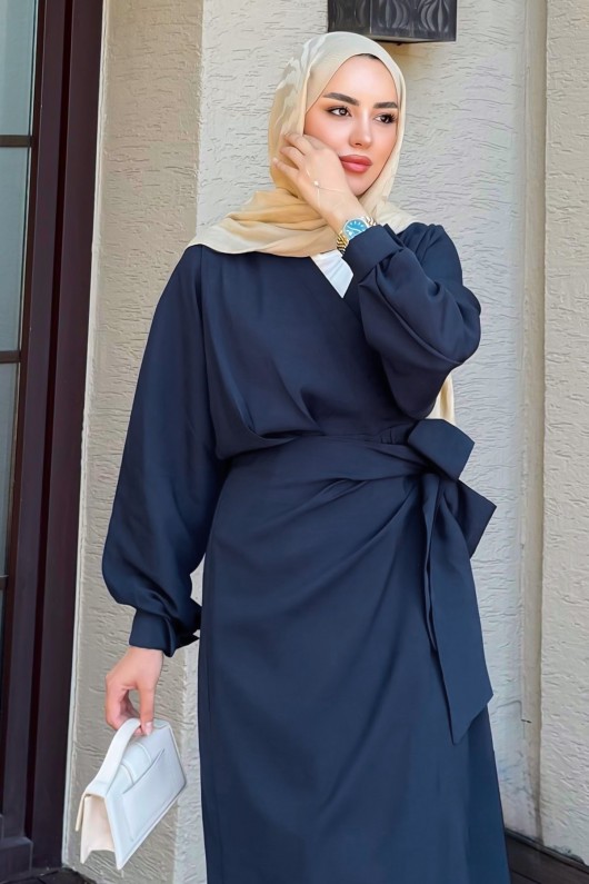 Bağlama Detaylı Elbise 9981 - LACİVERT