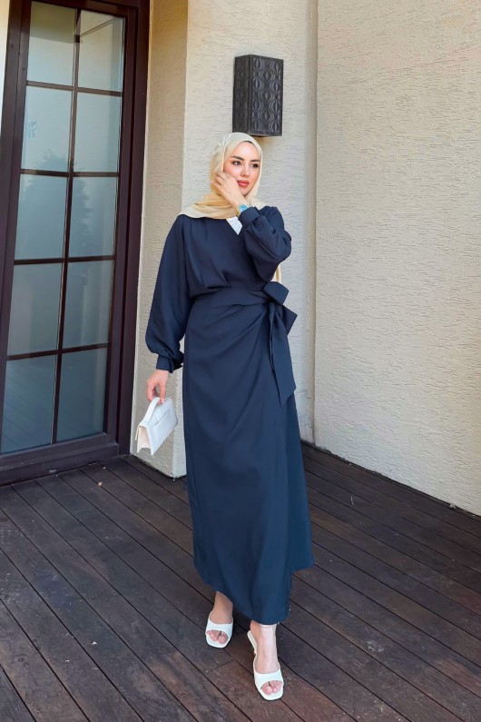 Bağlama Detaylı Elbise 9981 - LACİVERT