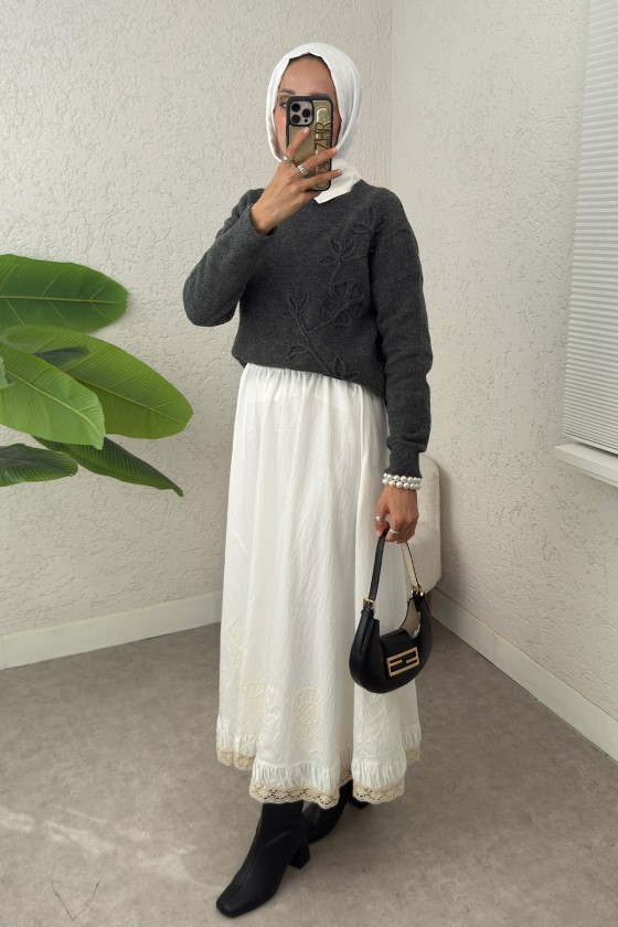 Süzene Nakışlı Triko Kazak 70056 - ANTRASİT