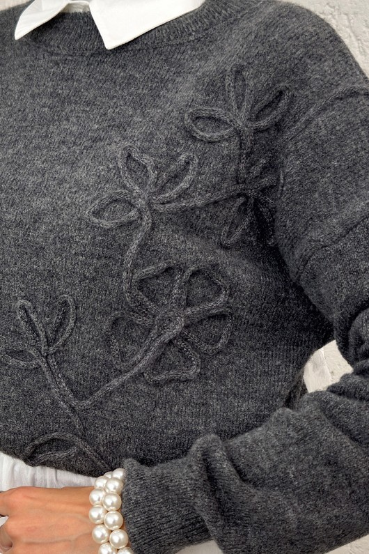 Süzene Nakışlı Triko Kazak 70056 - ANTRASİT