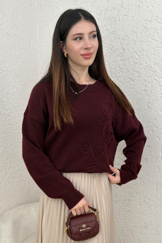 Süzene Nakışlı Triko Kazak 70056 - BORDO Süzene Nakışlı Triko Kazak 70056 - BORDO