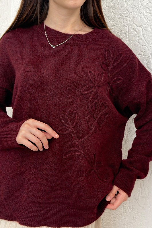 Süzene Nakışlı Triko Kazak 70056 - BORDO Süzene Nakışlı Triko Kazak 70056 - BORDO