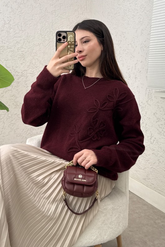 Süzene Nakışlı Triko Kazak 70056 - BORDO Süzene Nakışlı Triko Kazak 70056 - BORDO