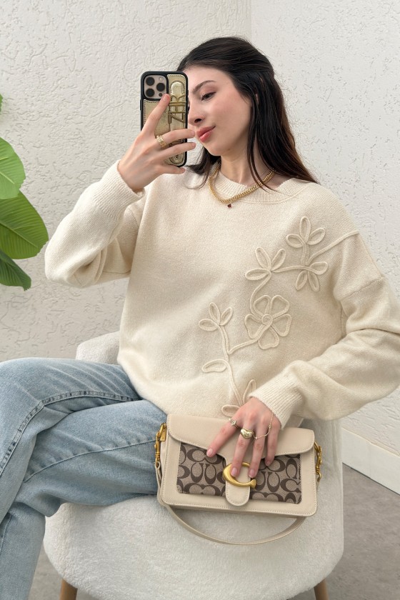 Süzene Nakışlı Triko Kazak 70056 - EKRU