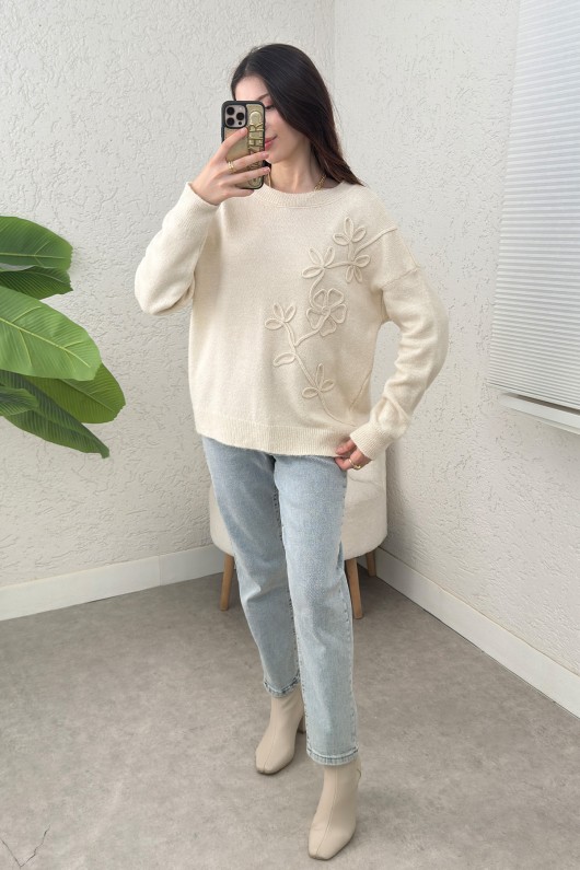 Süzene Nakışlı Triko Kazak 70056 - EKRU