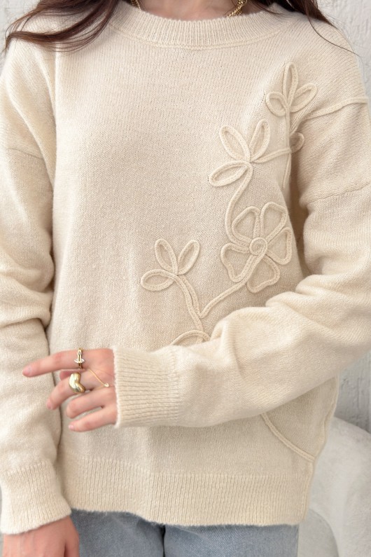 Süzene Nakışlı Triko Kazak 70056 - EKRU