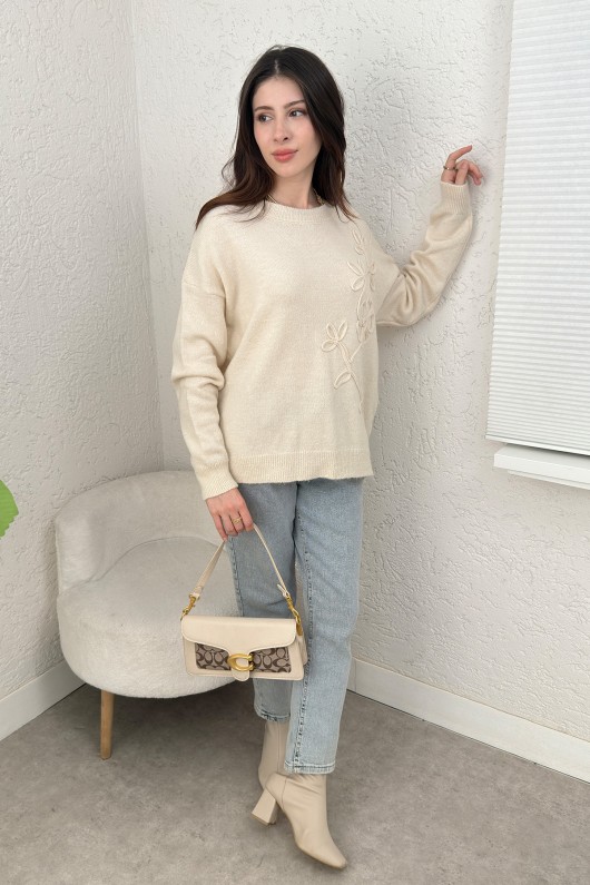 Süzene Nakışlı Triko Kazak 70056 - EKRU
