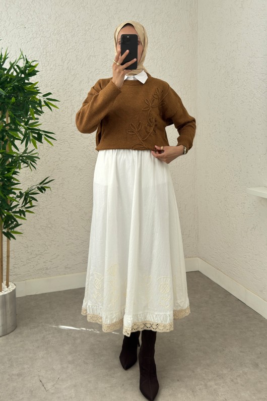 Süzene Nakışlı Triko Kazak 70056 - KAHVERENGİ