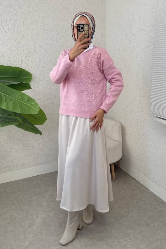 Süzene Nakışlı Triko Kazak 70056 - PEMBE