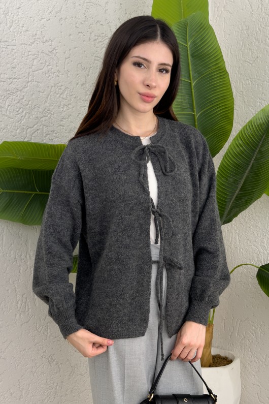 İp Bağcıklı Triko Hırka 70064 - ANTRASİT