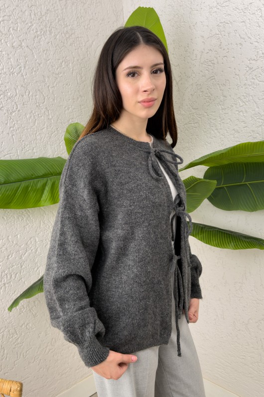 İp Bağcıklı Triko Hırka 70064 - ANTRASİT