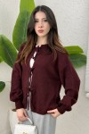 İp Bağcıklı Triko Hırka 70064 - BORDO İp Bağcıklı Triko Hırka 70064 - BORDO