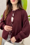 İp Bağcıklı Triko Hırka 70064 - BORDO İp Bağcıklı Triko Hırka 70064 - BORDO