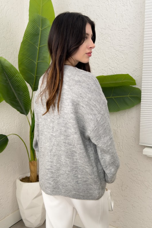 İp Bağcıklı Triko Hırka 70064 - GRİ