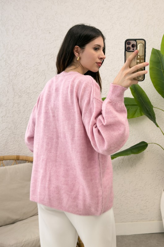 İp Bağcıklı Triko Hırka 70064 - PEMBE İp Bağcıklı Triko Hırka 70064 - PEMBE