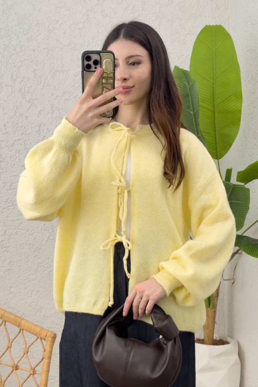 İp Bağcıklı Triko Hırka 70064 - SARI