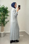 Çizgili Pliseli Triko Elbise 0010 - GRİ