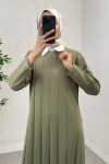 Çizgili Pliseli Triko Elbise 0010 - HAKİ