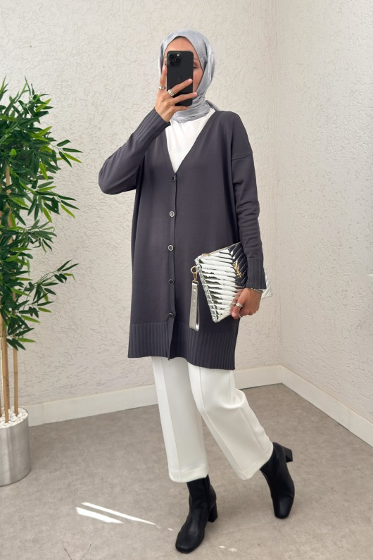 V Yaka Triko Hırka 0140214 - ANTRASİT