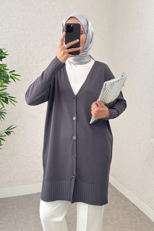 V Yaka Triko Hırka 0140214 - ANTRASİT