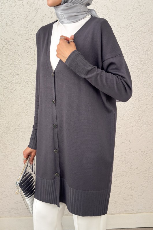 V Yaka Triko Hırka 0140214 - ANTRASİT