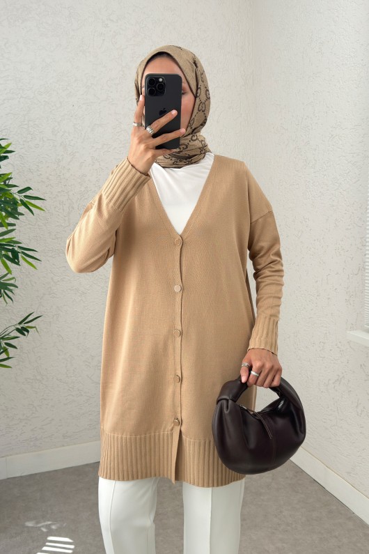 V Yaka Triko Hırka 0140214 - BEJ