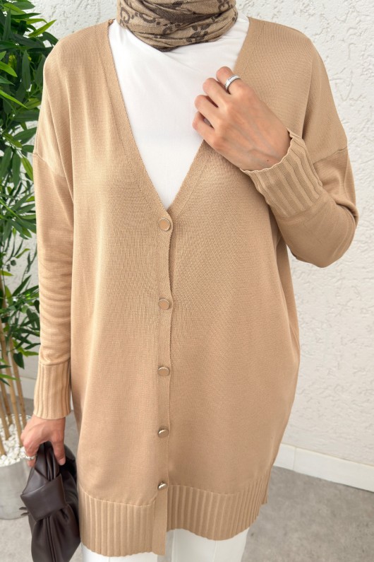 V Yaka Triko Hırka 0140214 - BEJ