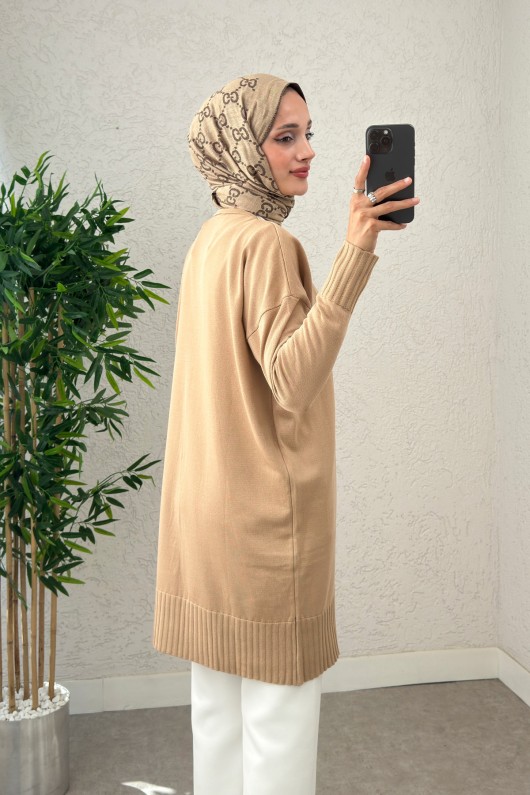 V Yaka Triko Hırka 0140214 - BEJ