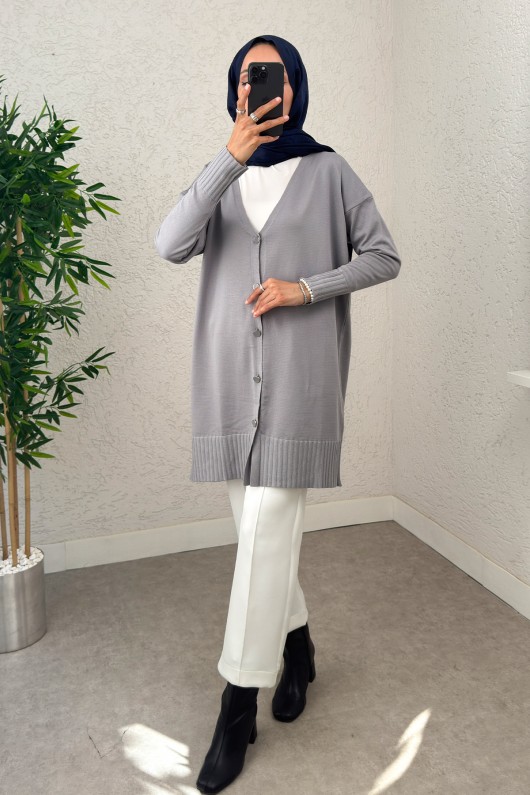 V Yaka Triko Hırka 0140214 - GRİ