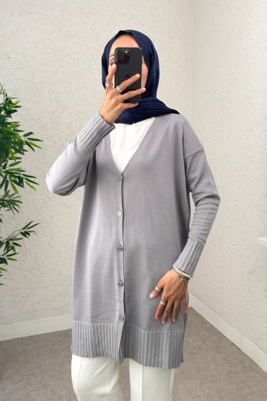 V Yaka Triko Hırka 0140214 - GRİ