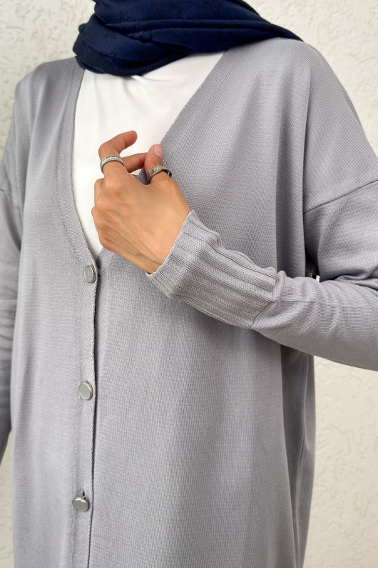 V Yaka Triko Hırka 0140214 - GRİ