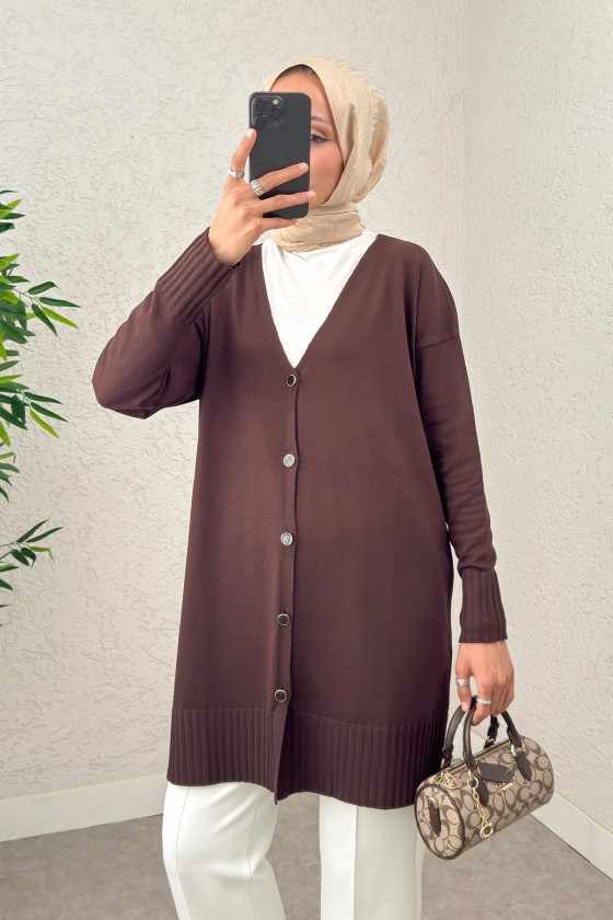 V Yaka Triko Hırka 0140214 - KAHVERENGİ