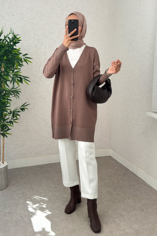 V Yaka Triko Hırka 0140214 - KESTANE