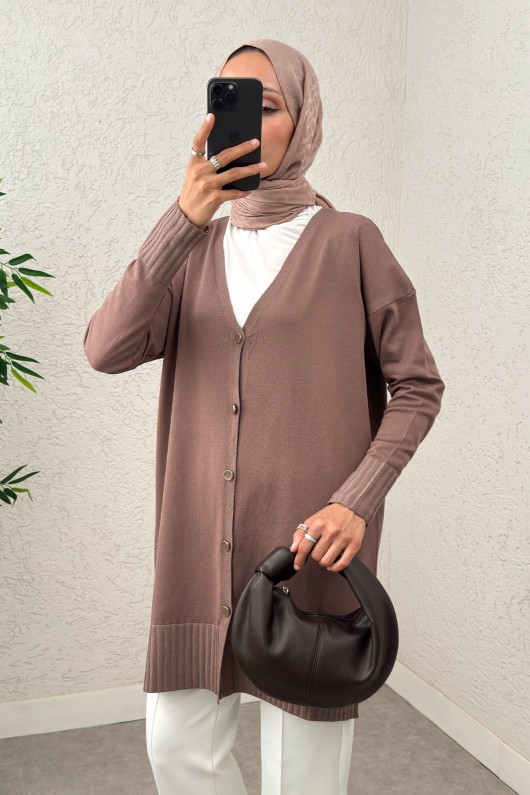 V Yaka Triko Hırka 0140214 - KESTANE