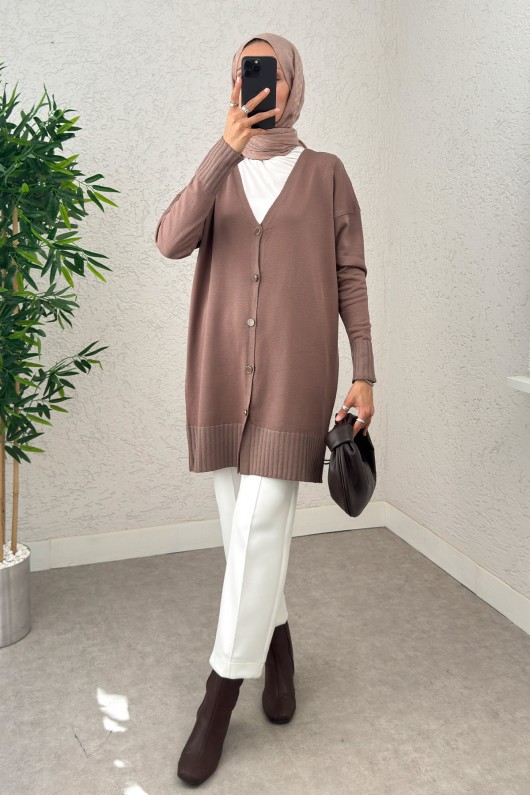 V Yaka Triko Hırka 0140214 - KESTANE