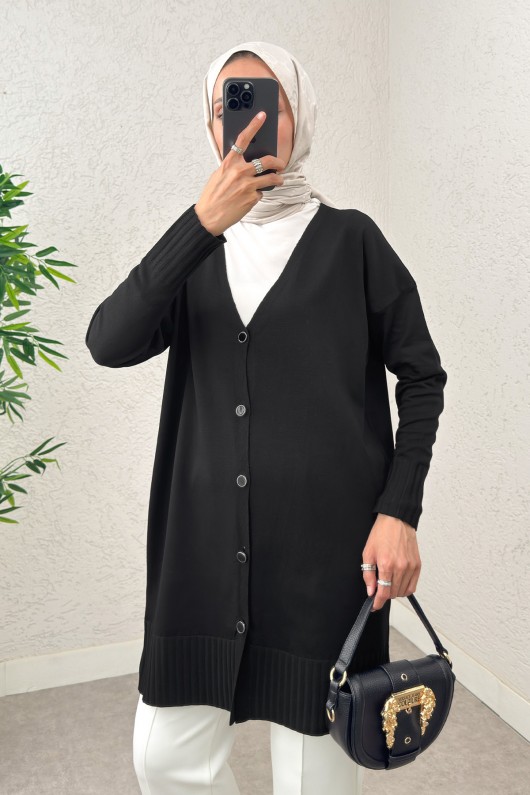 V Yaka Triko Hırka 0140214 - SİYAH