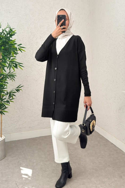 V Yaka Triko Hırka 0140214 - SİYAH