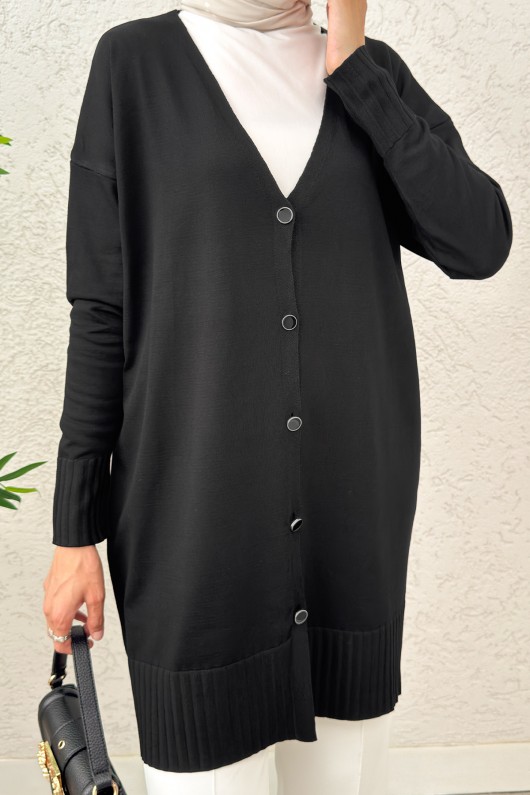 V Yaka Triko Hırka 0140214 - SİYAH