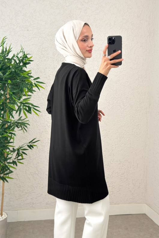 V Yaka Triko Hırka 0140214 - SİYAH