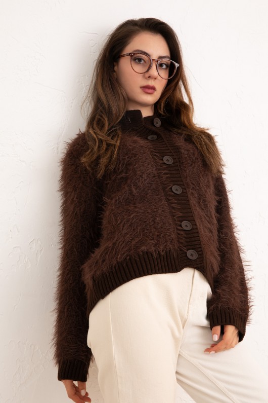 Yumoş Sakallı Triko Hırka 07226 - KAHVERENGİ