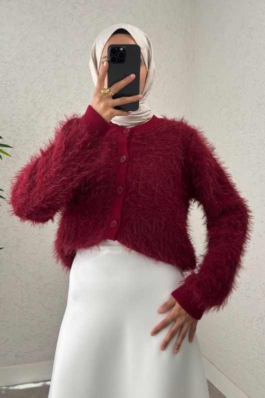 Yumoş Sakallı Triko Hırka 07226 - BORDO