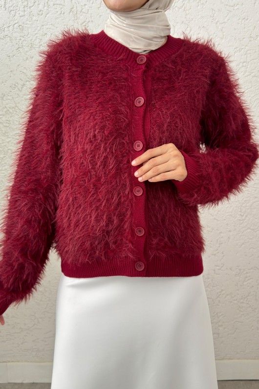 Yumoş Sakallı Triko Hırka 07226 - BORDO