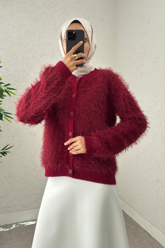 Yumoş Sakallı Triko Hırka 07226 - BORDO