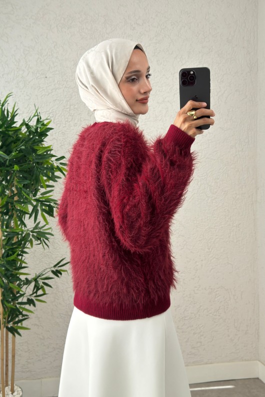 Yumoş Sakallı Triko Hırka 07226 - BORDO