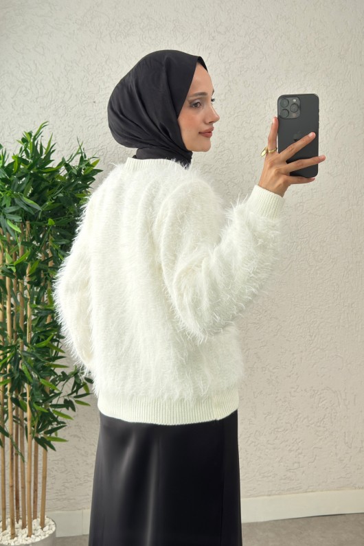 Yumoş Sakallı Triko Hırka 07226 - KREM