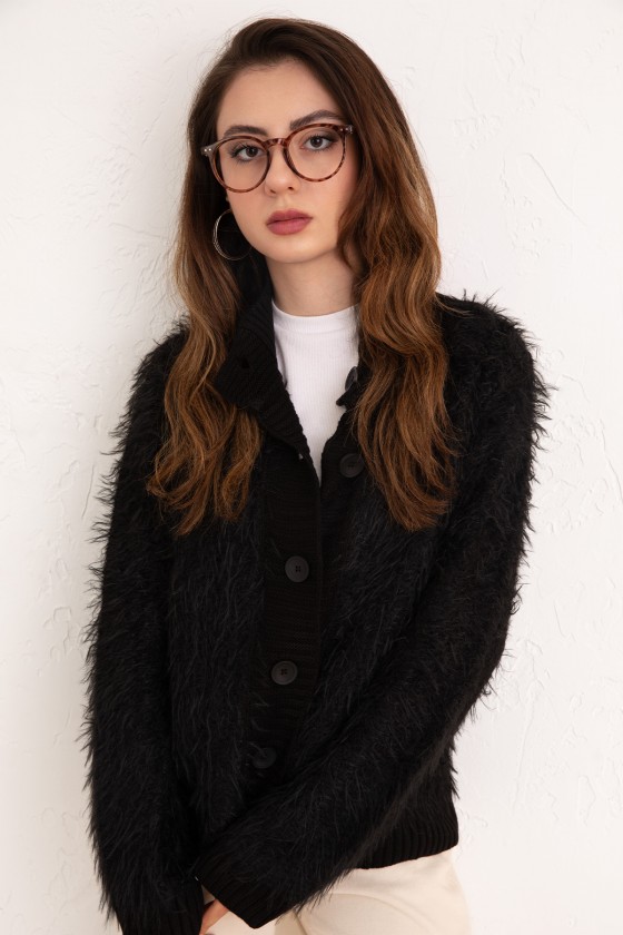 Yumoş Sakallı Triko Hırka 07226 - SİYAH