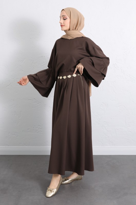 Volan Kollu Etekli Takım Y0075 - KAHVERENGİ