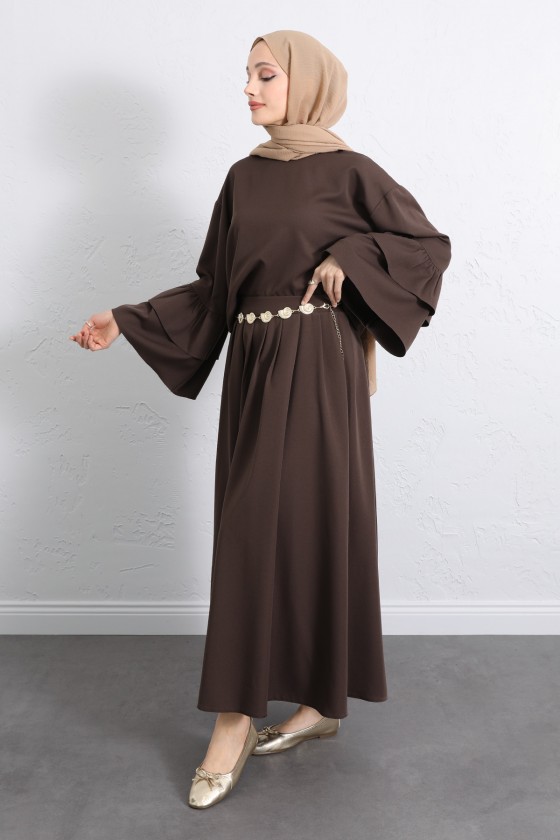 Volan Kollu Etekli Takım Y0075 - KAHVERENGİ